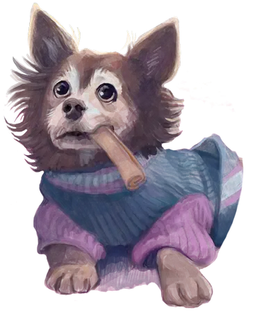 Illustrated collage of a golden retriever dog in the style of nature journal.